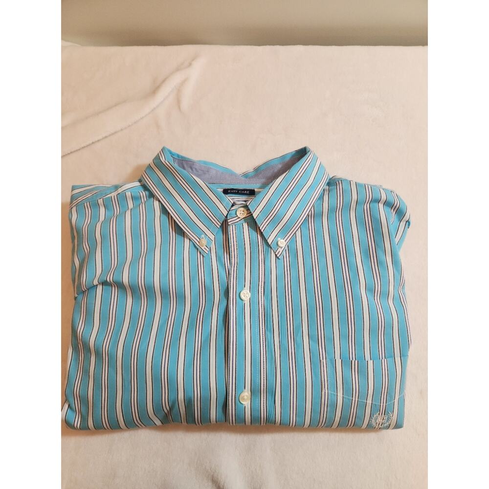 Chaps Shirt Mens 3XB 3XL Big Blue Striped Long Sleeve Business Preppy Casual